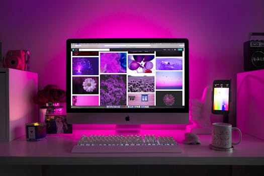 A cluttered desk with many devices