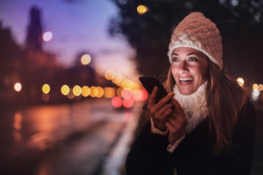 Image of a person looking at a phone with happy content